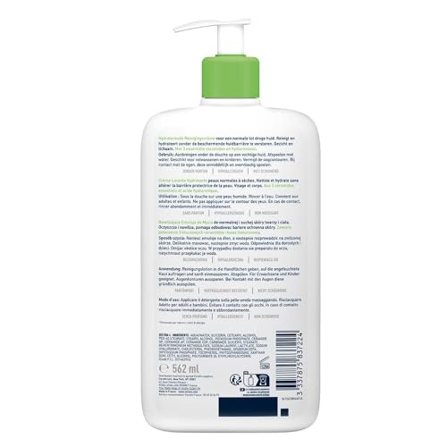 CeraVe Feuchtigkeitsspendende Reinigungslotion für Gesicht und Körper, Sanft reinigend ohne Schaum, Für normale bis trockene Haut, Mit Hyaluron und 3 essenziellen Ceramiden, 562 ml