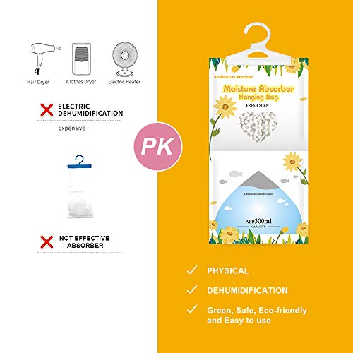 Image of CANAGER Hanging Moisture Absorber, Fresh Scent Moistureproof Hanging Bag, Hanging Closet Dehumidifier Bags(8 packs), Moisture Absorb 12.5 oz
