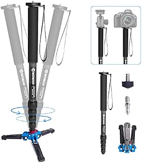 Carbon Fiber DSLR Monopod, Moman C65 Camera Tripod with Feet, 10kg Max Payload 165cm Max Height 5-Section Leg, 1/4 & 3/8 Screw Mount for DSLR Mirrorless DV, Carbon-Fiber-Monopod-DSLR-Camera