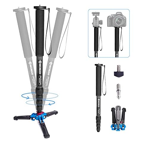 Carbon Fiber DSLR Monopod, Moman C65 Camera Tripod with Feet, 10kg Max Payload 165cm Max Height 5-Section Leg, 1/4” & 3/8” Screw Mount for DSLR Mirrorless DV, Carbon-Fiber-Monopod-DSLR-Camera Cover
