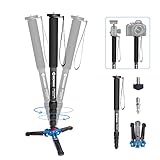 Moman C65 Carbon Fiber Camera Monopod with Removable Base, 5-Section Leg 65” Max. Height, 1/4” & 3/8” Screw Mount for SLR/DSLR Mirrorless Cameras, 360 Degree Spherical Cameras