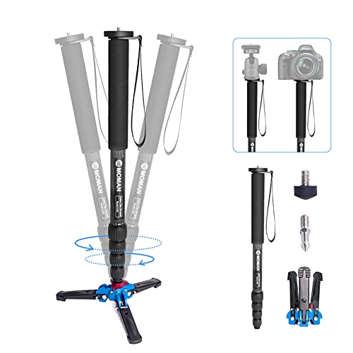Moman C65 Carbon Fiber Camera Monopod with Removable Base, 5-Section Leg 65â€ Max. Height, 1/4â€ & 3/8â€ Screw Mount for SLR/DSLR Mirrorless Cameras, 360 Degree Spherical Cameras