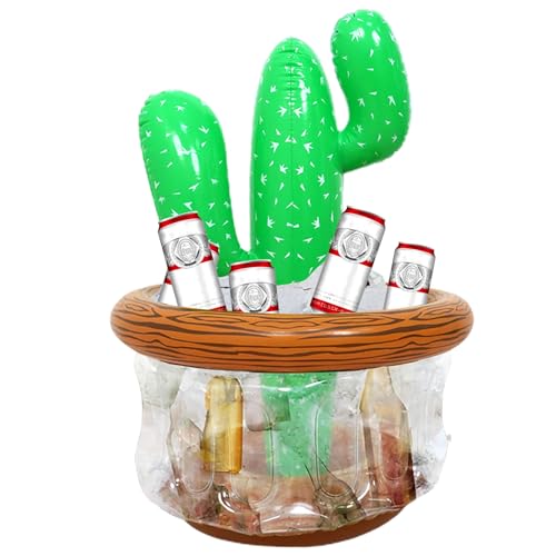 Cactus Inflatable Cooler – Blow Up Ice Bucket With Sombrero Hat Design | Pool Party Drink Cooler, Summer Swimming Supplies, Outdoor BBQ Accessory, Beach For Drinks, Backyard Fun Decoration
