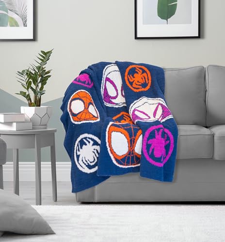 Image of Jay Franco Marvel Spidey & His Amazing Friends Feather Knit Fluffy Throw Blanket - Ghost Spider and Miles Morales Fuzzy Blanket Measures 50 x 60 inch - Super Soft Lightweight Bedding