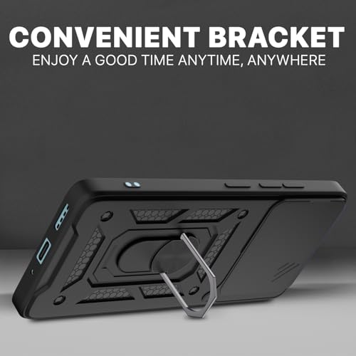 Image of Pikkme Back Cover for Realme P4 Pro 5G | D10 Tough Armor | 360 Protection Case | Sliding Camera Shield Cover & Ring Holder Stand Bumper Case (Black)