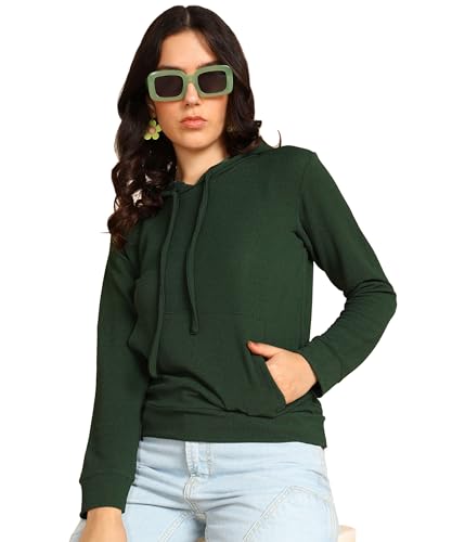 Image of POPWINGS Casual Solid Hooded Pocket Sweatshirt for Women || Women Sweatshirts Casual Wear ||Stylish Western Winter Wear Sweatshirts for Women