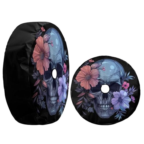 Image of Delerain Spare Tire Cover with Backup Camera Hole Skull with Pastel Flowers Wheel Covers Sun Protection Waterproof for Truck RV Trailer SUV and Many Vehicle (14 Inch for Diameter 23 inch-27 inch)