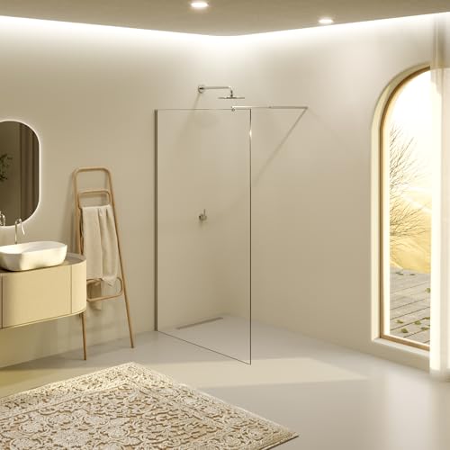 i-flair Duschabtrennung Walk In FIONA 140x200 cm Duschwand Dusche 10mm STARK aus DURCHSICHTIGEM NANO ESG Sicherheitsglas mit EDELSTAHL Wandprofil #740
