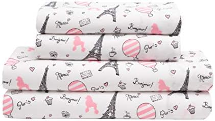 MALLARY BY MATTHEW Kids Super-Soft 100% Microfiber Print Sheet, Bonjour Paris, Full