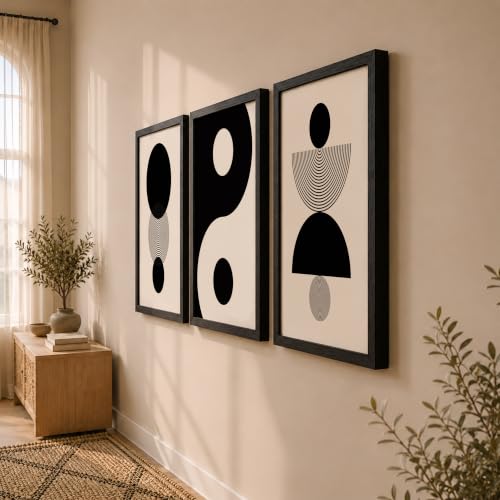 Image of NoWorries Minimalist Moon wall decor framed paintings for living room, Set of 3 Wall art frames for home decoration (Geometric pattern) (Theme-Minimalist) (Art-5, 21x31inch)
