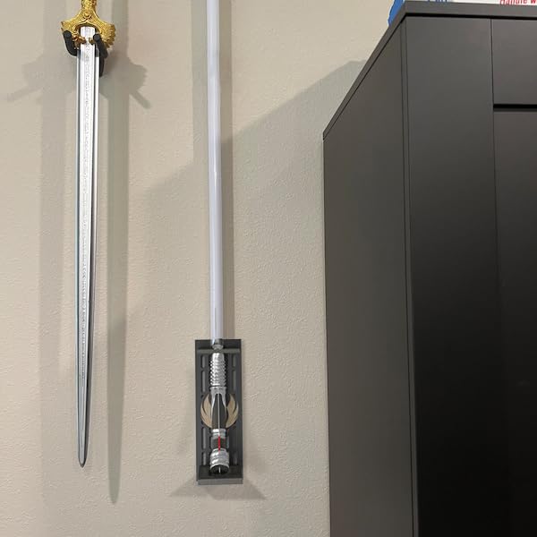 Lightsaber Wall Mount for Curved Sword - Extended Plate Holder With Pattern, Wooden Display Mount for Curved Sword