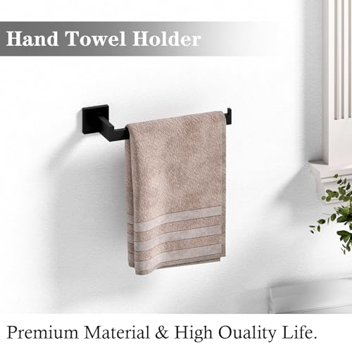 Foto de Juego de toallero de accesorios de baño: 10 piezas de accesorios de baño negro mate cuadrado de acero inoxidable SUS304 - Toallero montado en la pared y soporte para papel higiénico y soporte para (imagen 4)