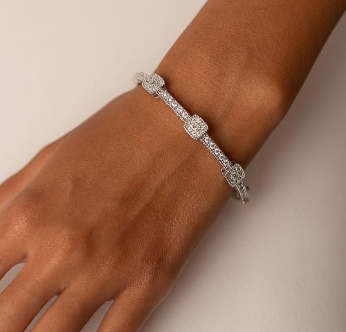 Mariell Vintage Cubic Zirconia Crystal Wedding Bangle Bracelet, 7" Size for Brides, Birthday Gift4