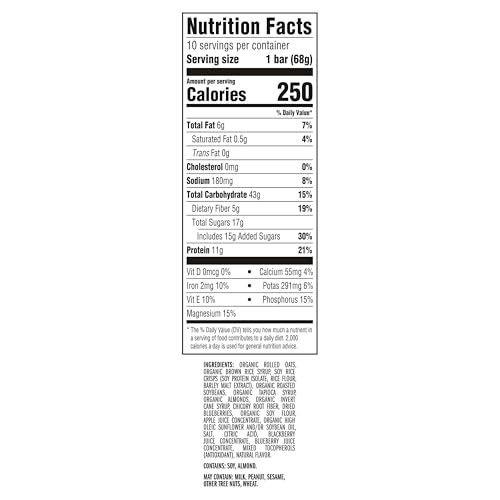CLIF BAR - Energy Protein Bars - Blueberry Almond Crisp - Made with Organic Oats - Energy Bars - Non-GMO - (10 Pack)