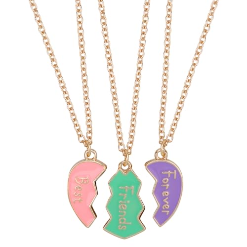 3pcs Friendship Necklaces for 3, Love Heart Enamel Magnetic Matching Pendant Necklace Forever Three Friends Jewelry Gifts for Women Men Anniversary Birthday (Style 2)