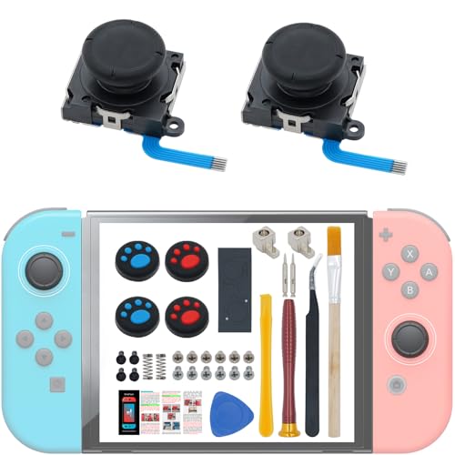 SmaFsan Joycon Joystick Replacement Repair Kit 2 Pack, for Fix Drift Nintendo Switch Joy-Con Controller for Switch Lite Joystick Parts Replacement Left/Right Analog Thumb Stick, Metal Latch