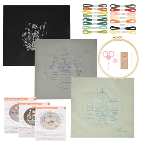 Kit broderie fleurs adultes débutants PATIKIL ouvrage point de croix 3 pièces