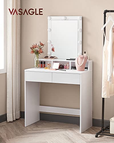 VASAGLE kaptafel make up tafel met spiegel en gloeilampen, instelbare helderheid, cosmetische tafel met 2 lades en 3… - Image 3