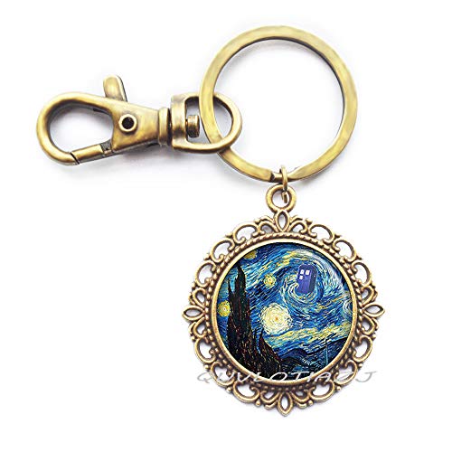 Starry Night Tardis Key Ring,Tardis Keychain,Glass Dome Key Ring,Photo Key Ring,Glass Dome Keychainï¼ŒStarry Night Tardis Photo Key Ring Art Key Ring Photo Jewelry,ot75