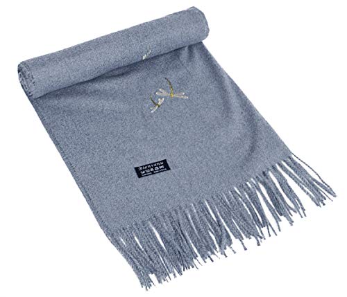 Bienvenu Dragonfly Detail Large Women Soft Cashmere Wool Wraps Shawls Stole Scarf,Gray #TOP5