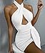 Sexyshine Women's Sexy Halter Criss Cross Hollow Out Club Mini Dress Backless Ruched Bodycon Evening Party Dresses(22615WH,XS) White