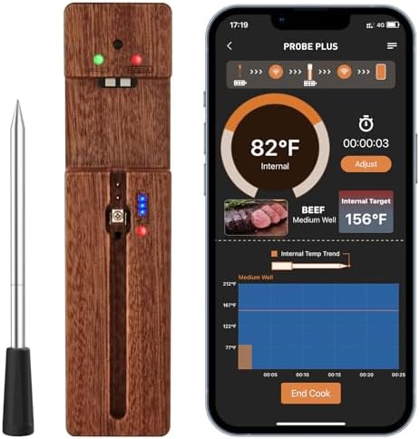 Meat Thermometer Wireless, 500FT Range Instant Read Digital Meat Thermometer, Dual High Sensitivity Sensor, Probe Lasts 16 Hour, Food Thermometer for BBQ, Oven, Smoker, Kitchen