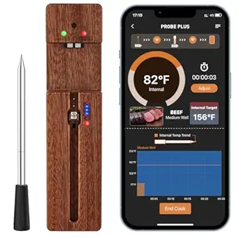 Meat Thermometer Wireless, 500FT Range Instant Read Digital Meat Thermometer, Dual High Sensitivity Sensor, Probe Lasts 16 Hour, Food Thermometer for BBQ, Oven, Smoker, Kitchen