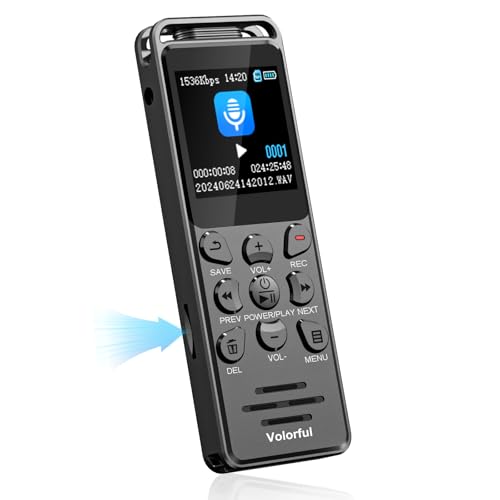 16GB Registratore Vocale Professionale, Volorful 70 Ore Registratore Audio con