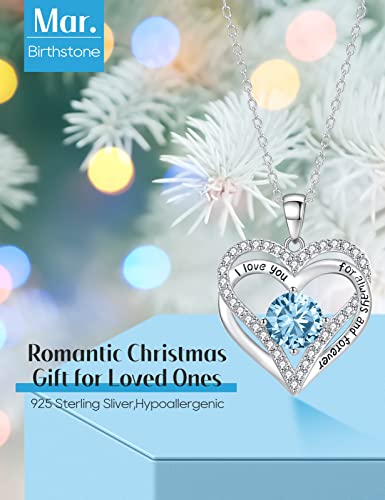 Lanzer 925 Sterling Silver Necklaces For Women, Birthstone Diamond Heart Pendant For Christmas, Anniversary Jewelry Gift For Her Wife, Girlfriend Necklaces Gift For Valentines Day Sliver-03-Mar #TOP2