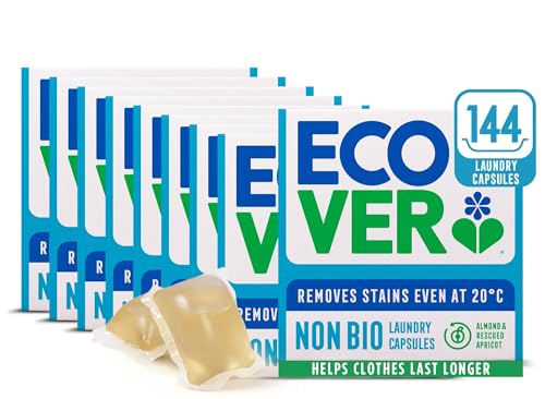 Ecover Non-Bio Washing Capsules - Fresh Almond & Rescued Apricot Scent, 8x Pack of 18 Capsules