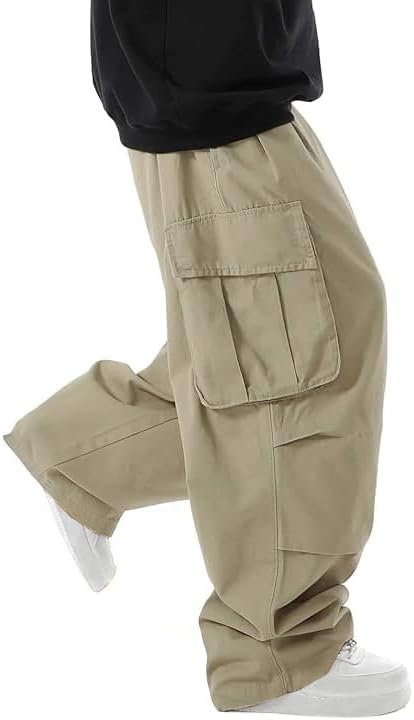 WZIKAI Men's Baggy Cargo Pants Elastic Drawstring Parachute Cargo Pants Casual Loose Fit Joggers Hiking Pants with Pockets - Image 2