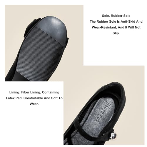 Women's Suede Bow Chunky Heel Mary Jane Shoes Retro Round Toe One-Word Buckle Non-Slip Party Date Casual Cute Flat Shoes4