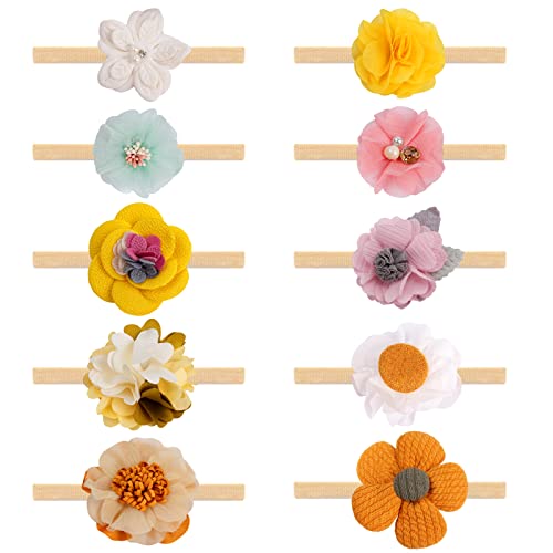 Image of Subesty Baby Girls Nylon Elastic Headband Soft Flower Hair Band For Toddler Infant Newborn Set Of 10…