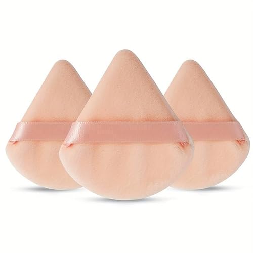 IMAXWAVE Set de 3 Esponjas de maquillaje triangular, esponjas de polvo, Esponjas aplicadoras, Borlas de maquillaje, Esponjas para base y polvo, Esponjas faciales, powder puff (Beige)