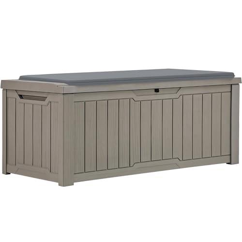YITAHOME 120 Gallon Resin Deck Box, Weather Resistant Outdoor Storage Box for Patio Pillow, Garden Tools, Pool Supplies, Lockable, Easy Assembly, Extra Seat or Table with Cushion (Light Brow