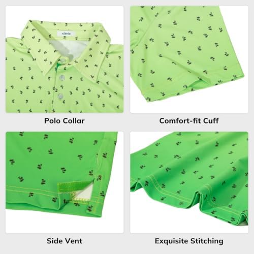 NikNio Boys Polo Shirt Short Sleeve Trendy Casual Collared Golf Shirts, Green Palm, 13-14 Years - 4