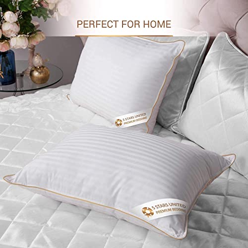 5 STARS UNITED Pillows 2-Pack - Hotel Quality Pillow for Sleeping - Ultra Soft Support Bed Pillows - Cotton Covers (White Striped, Queen 50x75 cm)