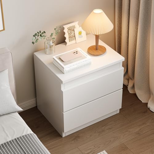 DAYONG Bedside Table Modern Nightstand with 2 Drawer Sofa Side Table with Enhanced Storage Capacity Wooden Night Stand for Bedroom Living Room Small Spaces (White)
