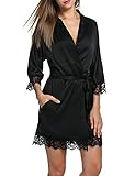 【Hohe Qualität】 Weich fließende Qualität aus Satin Sexy Morgenmantel.Der Stoff fühlt sich sehr schön und angenehm auf der Haut an.