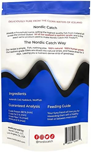 Nordic Catch Freeze Dried Fish Pet Treats from Iceland – Pure, All Natural Seafood Snacks for Dogs, Cats and Other Pets – Human Safe Ingredients, Made from Sashimi Grade Seafood – White Fish