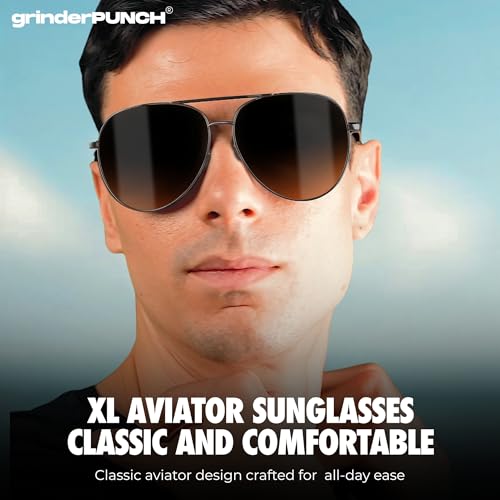 Image of grinderPUNCH Big XL Wide Frame Extra Large Polarized Aviator Sunglasses for Big Heads Men Oversized