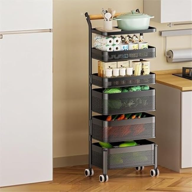 Multilayer Metal Rolling Cart Storage Cart with Lockable Wheels Kitchen Shelf Trolley for Kitchen Living Room Long-Lasting(X-Large)-5NPvMn53