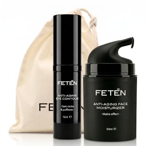 FETEN Crema Antiarrugas y Contorno de Ojos para Hombre - Pack Regalo Cremas Antiedad Hombre, Rutina Cuidado Facial Básico, Men Skincare Set, Estuche de Cosmética para Regalar