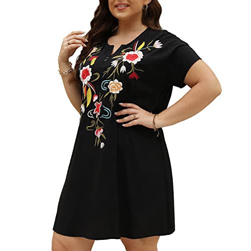 Higustar Embroidered Dress For Women Plus Size Boho Mexican Peasant Floral Dresses Fiesta Bohemian Hippie Skirts #TOP2