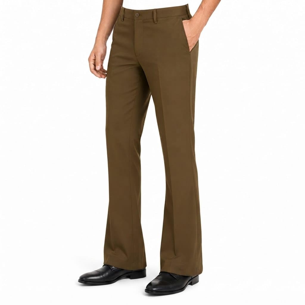 Premium Formal Office Trousers Men | Boot Cut Slim | Business Dress Pants | All Day Comfort Brown-image-0