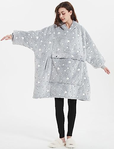 Image of KFUBUO Wearable Blanket Hoodie for Adults With Pocket Glow in the Dark | Sherpa, Fuzzy Blanket, Oversized Sweatshirt Blanket, Kangaroo Pouch, Cute Birthday Gifts for Women, Cute Stuff