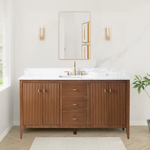 HOMEBEYOND 60" Bathroom Vanity with Single Sink, Solid Wood Bathroom