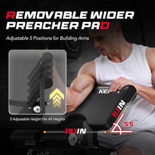 Image of Keppi Fitness Weight Bench, 1200LBS Workout Bench with Leg Extension /Curl and Preacher Curl Attachment, Flat Incline Decline Weight Bench for Home Gym - Bench3000 Max