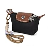Fashion Mini Coin Purse for Women, Nylon Change Purse Zipper Wallet with Keychain for Cards, Cash, and Coins (Black)