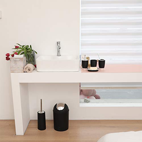 YCOCO Bathroom Accessories Set,6 Pcs Plastic Bathroom Accessories,Toothbrush Holder,Mouthwash Cup,Soap Dispenser,Soap Dish,Toilet Brush,Trash Can,Black - Thumbnail 2